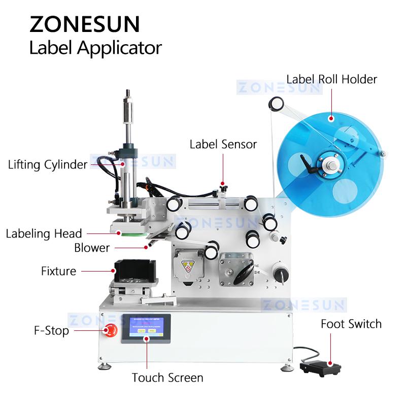 ZONESUN ZS-TB802 Auto Flat Surface Labeling Machine Tabletop Label Applicator for Square Box Flat Bottle Jar Lid High Precision
