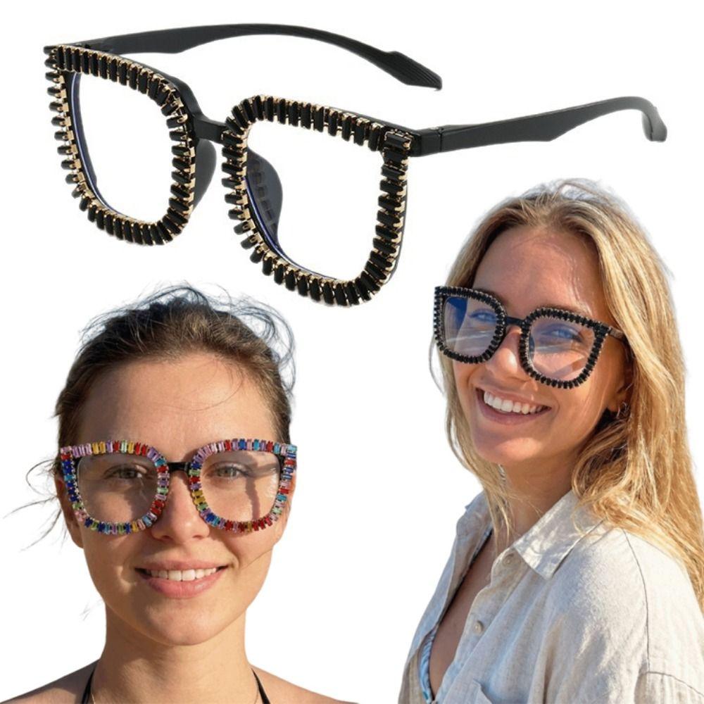 Fashion Rhinestone Sunglasses INS Women Spectacles Large Frame Eyewear Outdoor Activities