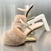 Women Fur Sandals Sexy Peep Toe Gladiator Sandals Dress Pumps Spring Summer Strange Heel Mules High Heel Wedge Shoes