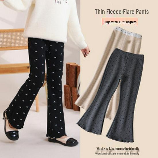 Зимние хлопковые леггинсы для девочек на флисовой подкладке с вышивкой в виде кролика