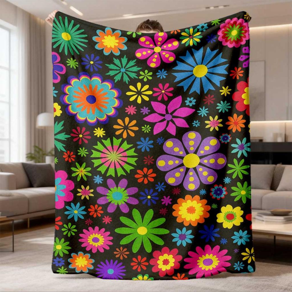 2026 Latest Flannel Blanket 1pc Vibrant Floral Print Blanket Soft & Cozy Digital Print, AllSeason Use for Camping, Travel, Home Decor Perfect Gift for