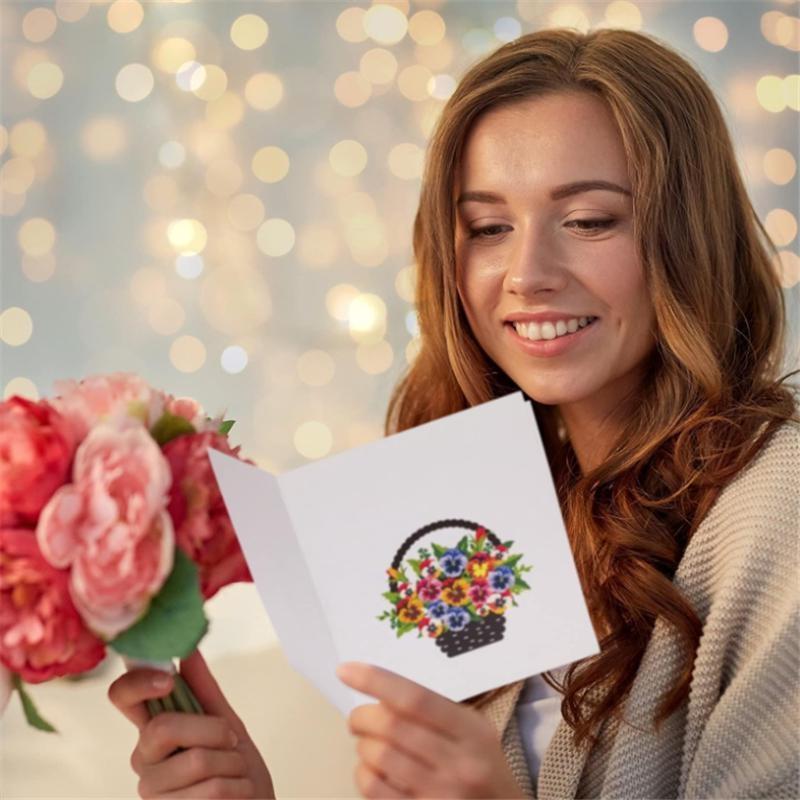 Цветочная открытка, красочная цветочная корзина с конвертом, всплывающая поздравительная открытка для матери, свадьба, день святого Валентина, годовщина, день рождения, Рождество