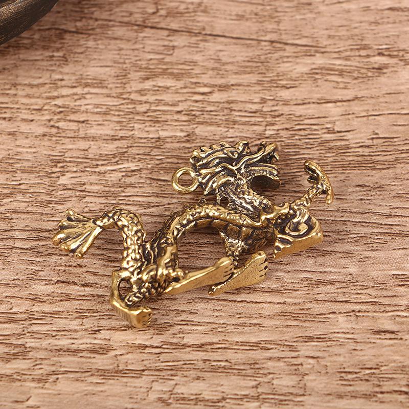 1Pc Solid Brass Zodiac Dragon Small Statue Desktop Ornament Feng Shui Decor