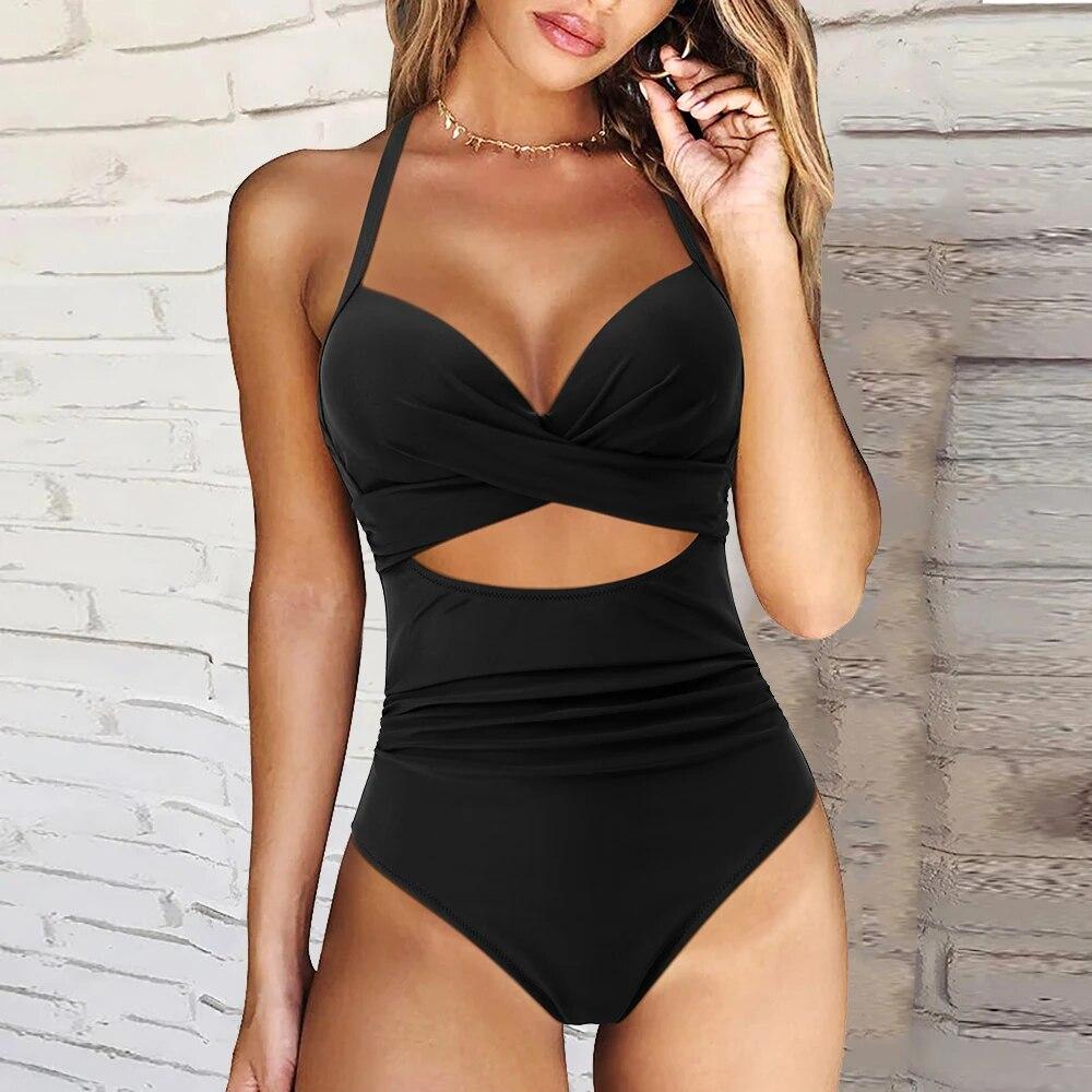 One Piece Swimsuit Women Backless Puch Up Sexy Swimwear Solid Bathing Suits XXL Size Beachwear Monokini Swimsuit Women