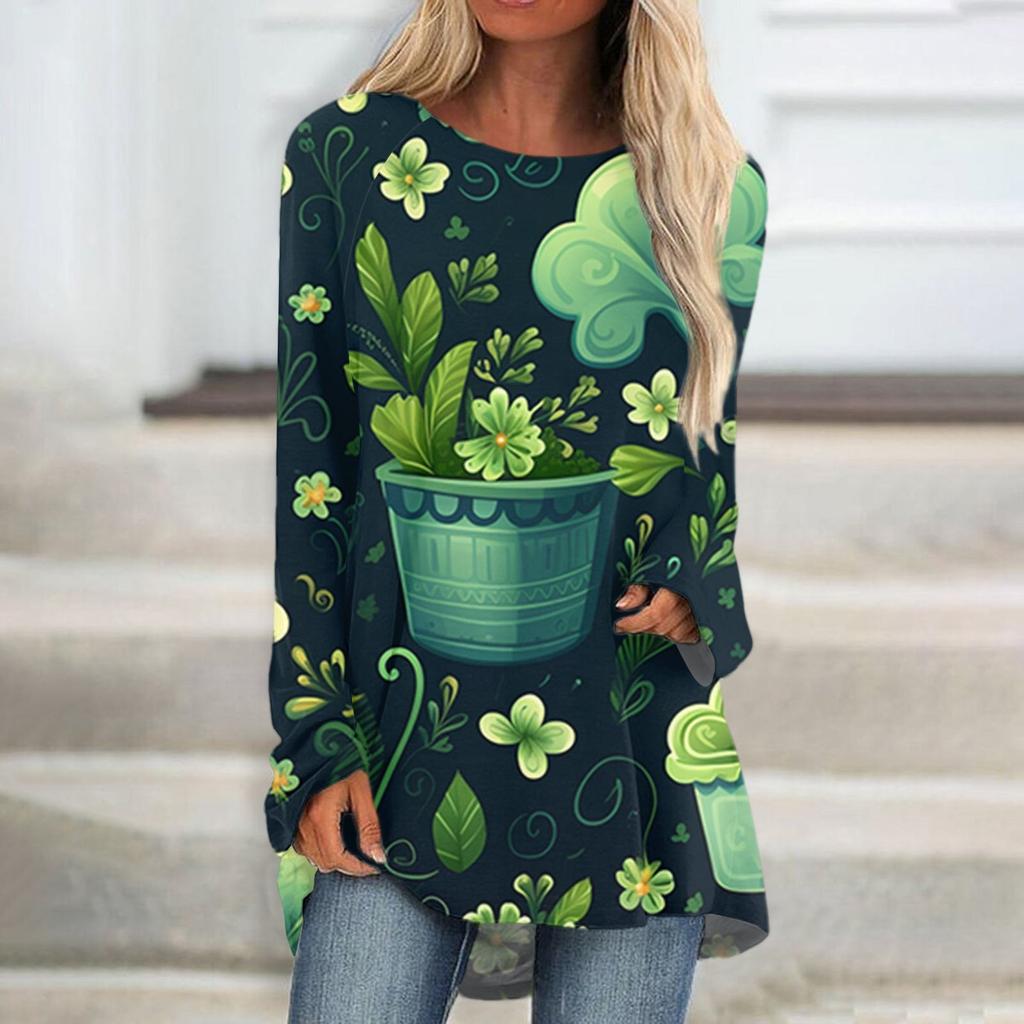 Женская повседневная мода St. Блузка средней длины с длинными рукавами и принтом «День Святого Патрика»