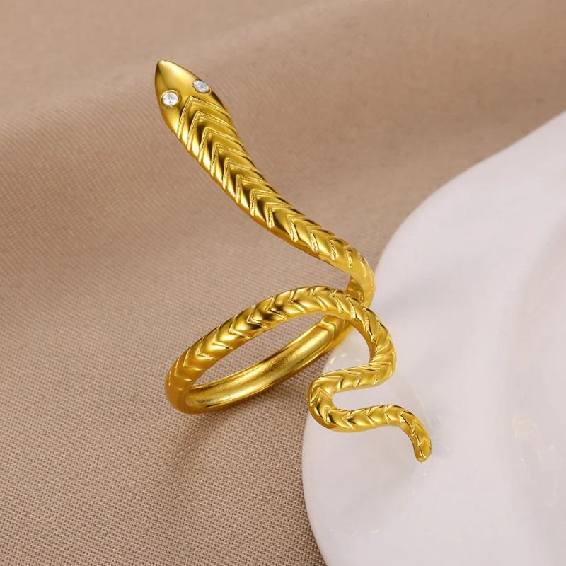 Ретро Кольцо из Титановой Стали Женское Золотая Змея Универсальное Простое Хип-Хоп Личность Открытая Змея Горячая Распродажа Тренд