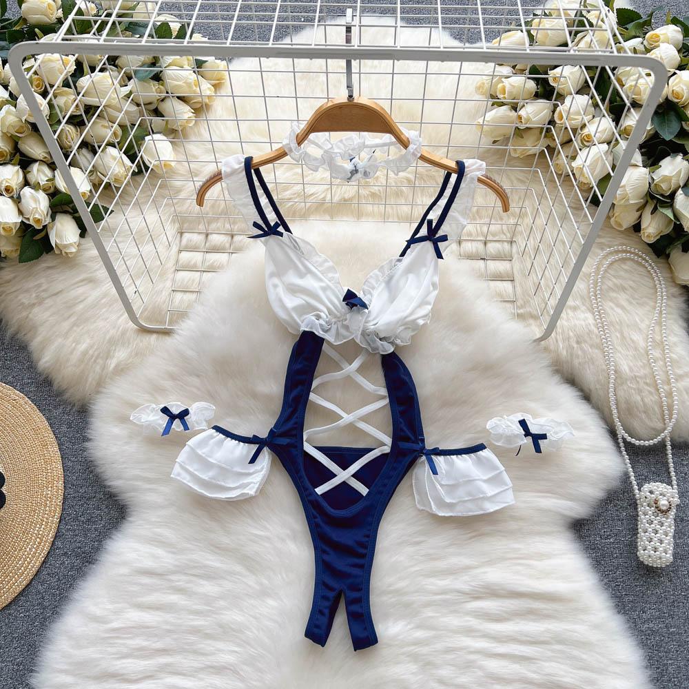 Женский косплей, чувственное нижнее белье, боди, женские каваи, короткие комбинезоны с открытой спиной, женский бант, эротическое белье, сексуальные комбинезоны 2024