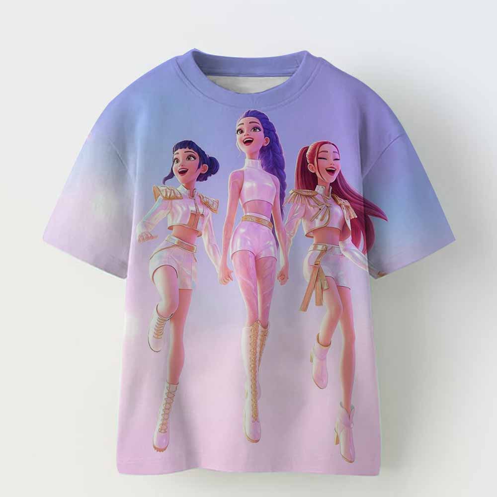 Kpop Demon Hunters Children's Clothing Short Sleeve T-shirt Cute Kpop Demon Hunters T Shirt Harajuku Tshirt for Boys Girls
