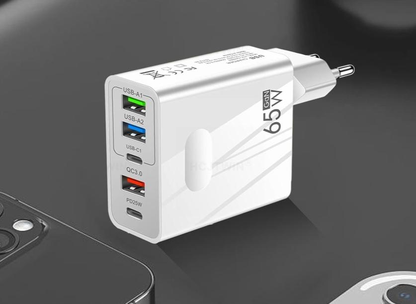 65W Fast Wall Charger: 2x USB-C PowerDelivery 3x USB-A QC 3.0 White