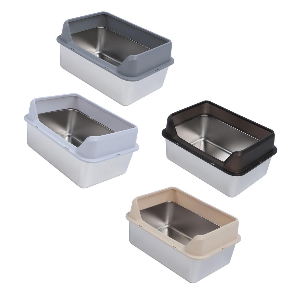 Туалет для кошек из нержавеющей стали с верхним входом, защитой от брызг, большим высоким бортиком и совком