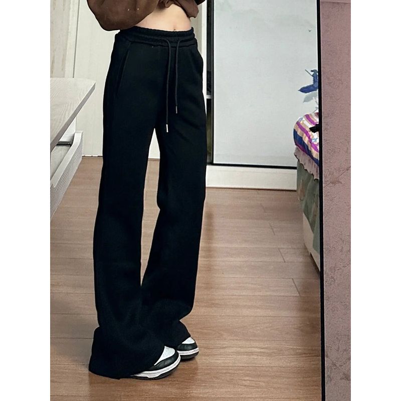 2026 Spring Large Size Black American Style Slightly Spicy Sweatpants for Women, Extra Long Version for Tall People, Floor-Length Casual Yoga Pants