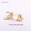 Trendy Brass Metal Love Stud Earring 14K Gold Plated Smooth Heart Post Earring With 2.5mm Open Jump Ring,Components Wholesale