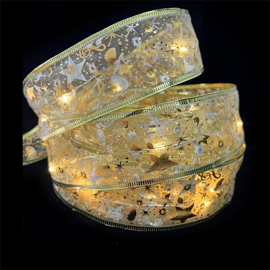 New Year Xmas Christmas Decor Ribbon Lights Double Layer Copper Wire Ribbon Strings Lights For Weddings Christmas Tree Decorations