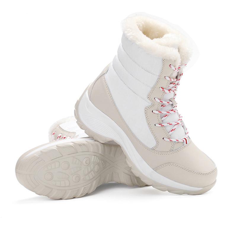 Зимняя обувь 2025 Женские сноубутсы Толстая подошва Теплый плюш Плоская Нескользящая Водонепроницаемая Бренд Женские ботильоны Черные Белые Большой размер 42