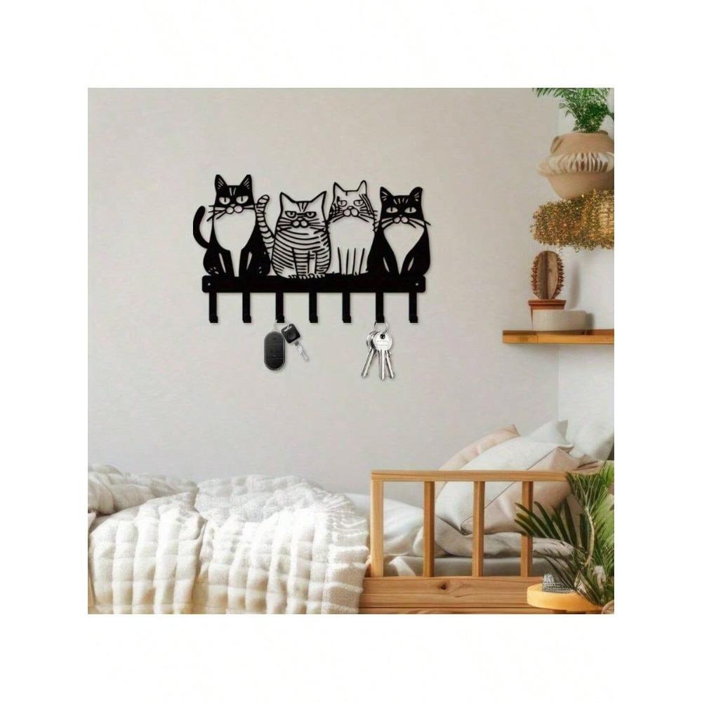 Винтажный Металлический Держатель для Ключей в Виде Кошки Настенный Крючок Вешалка для Прихожей Кухни Хранение