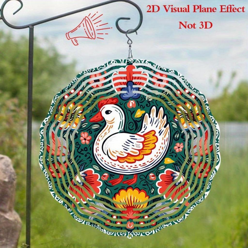 Floral Duck Round Art Wind Chime Metal Hanging Decor for Garden Patio Outdoor Indoor Holiday Decorations Durable Weather Resistant