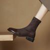 Krazing Pot Флок Осенне-зимняя обувь Низкий каблук Размер 43 Стрейч-сапоги Задняя вставка Прямой стиль Эластичные ботильоны
