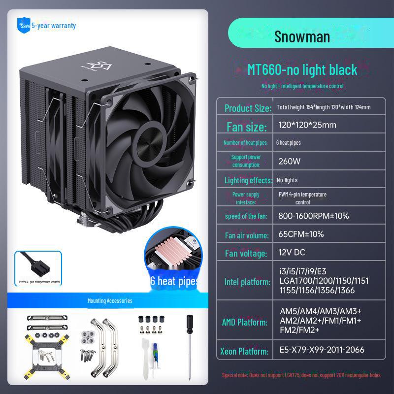 Кулер для процессора SNOWMAN Bingman MT880 Dual Tower с 8 тепловыми трубками для платформ X99, 1700, AM4 и AM5