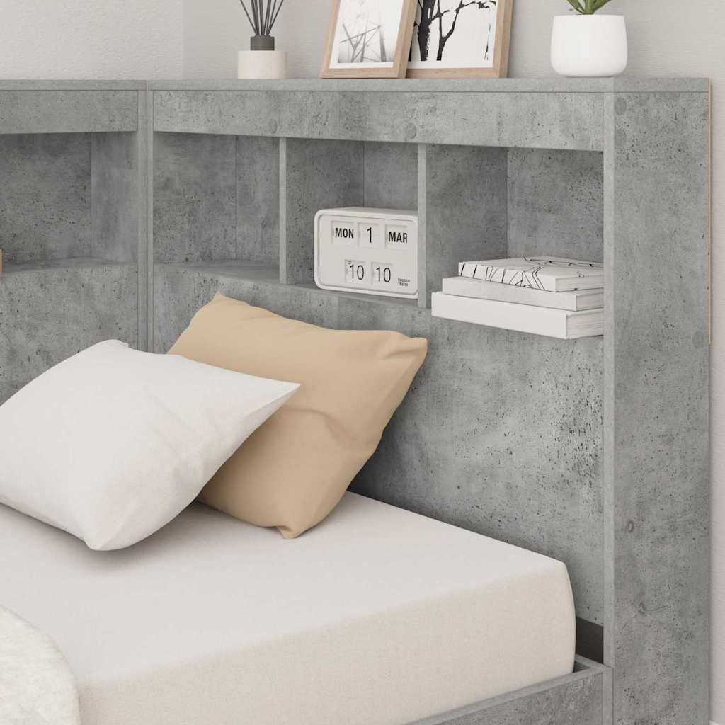 Storage Headboard with Shelf Concrete Grey 90 cm Particleboard