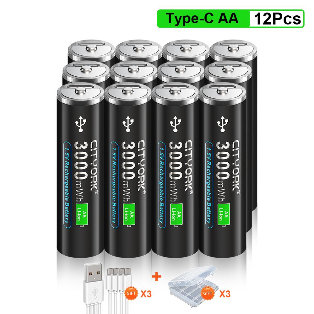 Cityork 1,5 В USB литий-ионные аккумуляторы типа AA+AAA AAA 1200 мВтч AA 3000 мВт литиевая батарея 1,5 В AA AAA с USB-кабелем