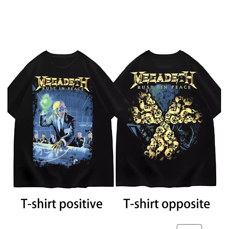 Футболки Megadeth Футболки группы для женщин Винтажные Хэви-метал Винтажная футболка Круглый вырез Короткий рукав