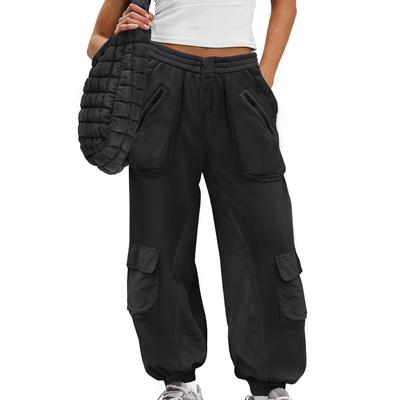 Женские Модные Свободные Однотонные Брюки Кэжуал с Эластичной Талией, Карманами и Прямыми Штанинами