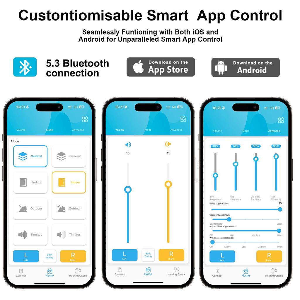 16 Channels Hearing Aid For Deafness Elderly Bluetooth Hearing Aids App Control Rechargeable Sound Amplifier with LED Display