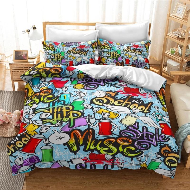 City Street 3d Printed Bedding Set Popular Hip Hop Graffiti Duvet Cover Set Comforter Cover Pillowcase Queen King Digital Printi