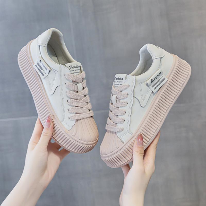 Белые туфли с мыском-ракушкой для женщин весна и лето дышащие и удобные повседневные туфли на толстой подошве с увеличением роста кроссовки на шнуровке