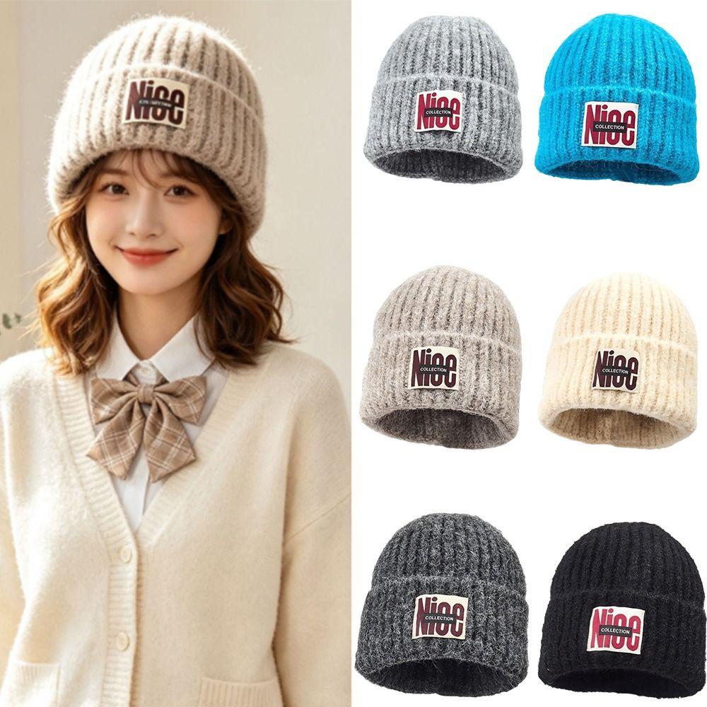 Letter Embroidery Knitted Woolen Hat Thickened Ear Protection Hat Fashion Skullies Cap Winter