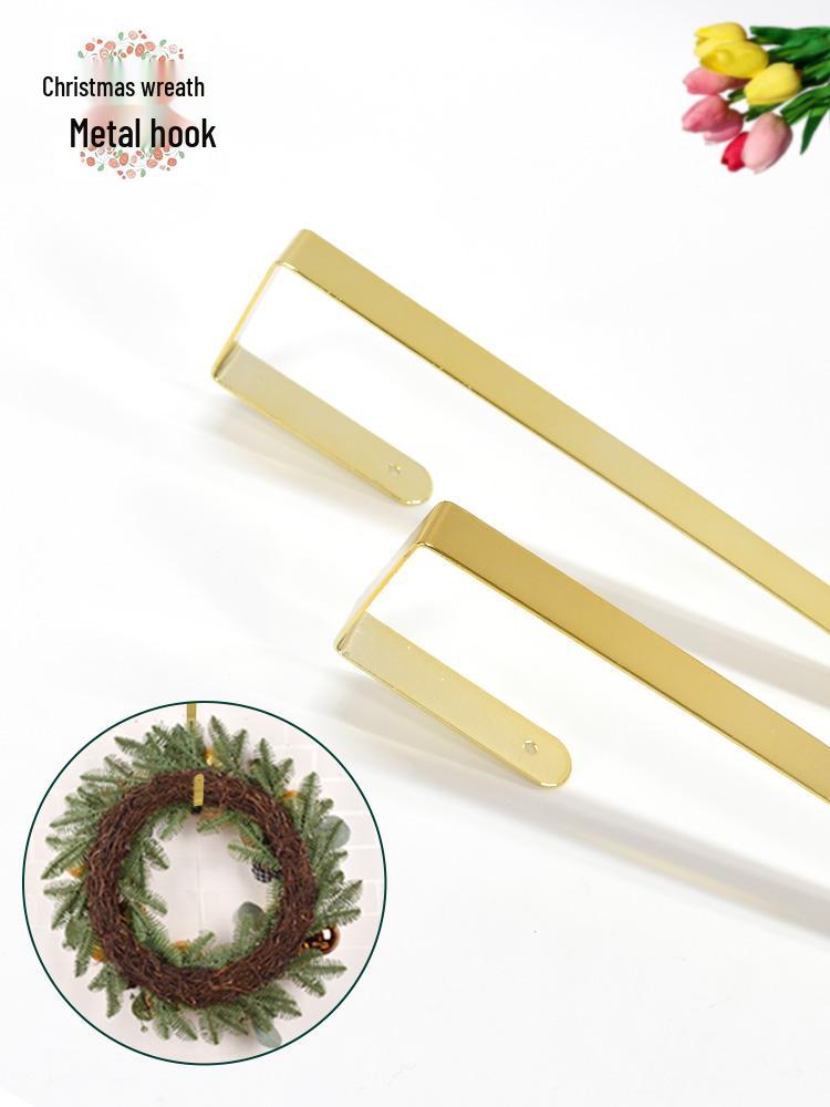 Golden Wrought Iron Christmas Wreath and Stocking Hook