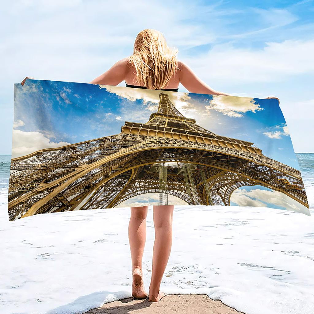 Eiffel Tower Pattern Series Seaside Vacation Beach Towel Swimming Bath Towel Sports Towel Straight
