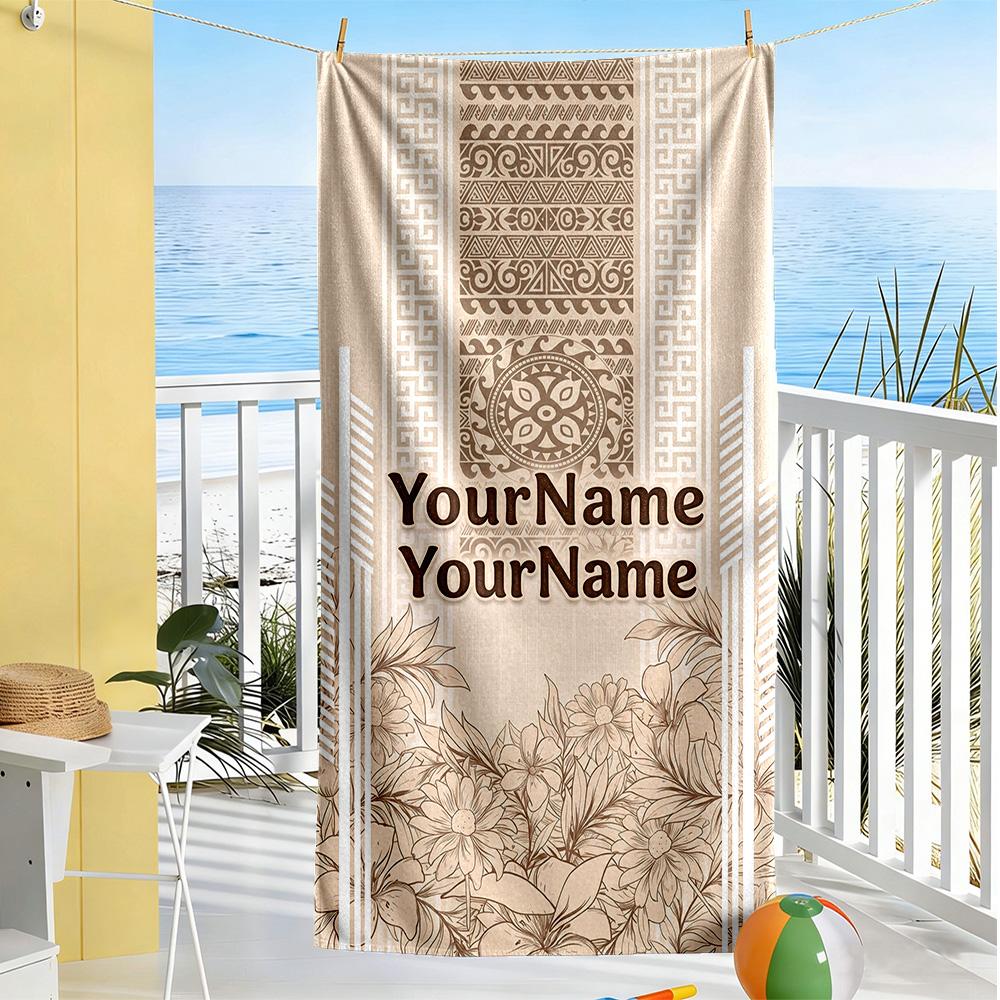 Ethnic Tribal Patterns Customize Text Beach Towel Quick-Dry Soft Microfiber Suitable for Sports Travel Swimming Yoga Bathroom Beach And Pool