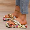 Platform Slippers Graffiti Metal Chain Decoration Wedge Slippers for Women Beach Shoes Rome 2024 Summer New Women's Flip-flops