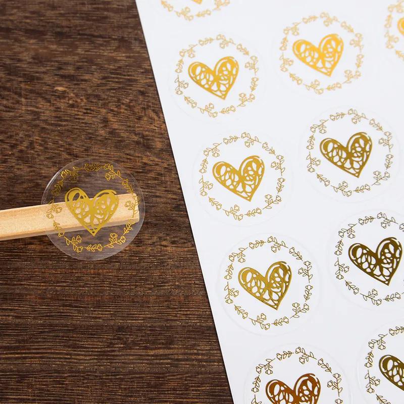 Набор из 200 круглых наклеек в форме сердечек с надписью Love, золотого и серебряного цвета, с бронзовым финишем для DIY и украшения подарков