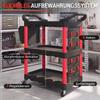 3-Tier Tool Trolley with Pegboards, Hooks and Tool Trays, Black and Red