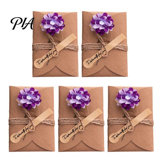 Decorative Flower Cards for Presents 5Pcs DIY Dried Greeting Cards, Handmade Note with Artificial Flowers, Jute Twine Blessing Gifts Hang Tags,