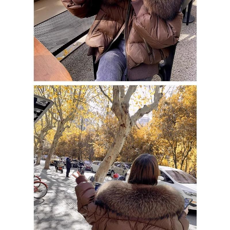 Winter Puffer Jacket Women Thick Warm Parkas Real Natural Raccoon Fur Loose Down Coat