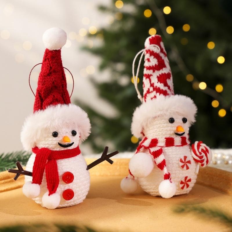 Fabric Christmas Character Ornament with Top Cord, Textured Plush Snowman Decoration for Holiday Trees and Home Displays