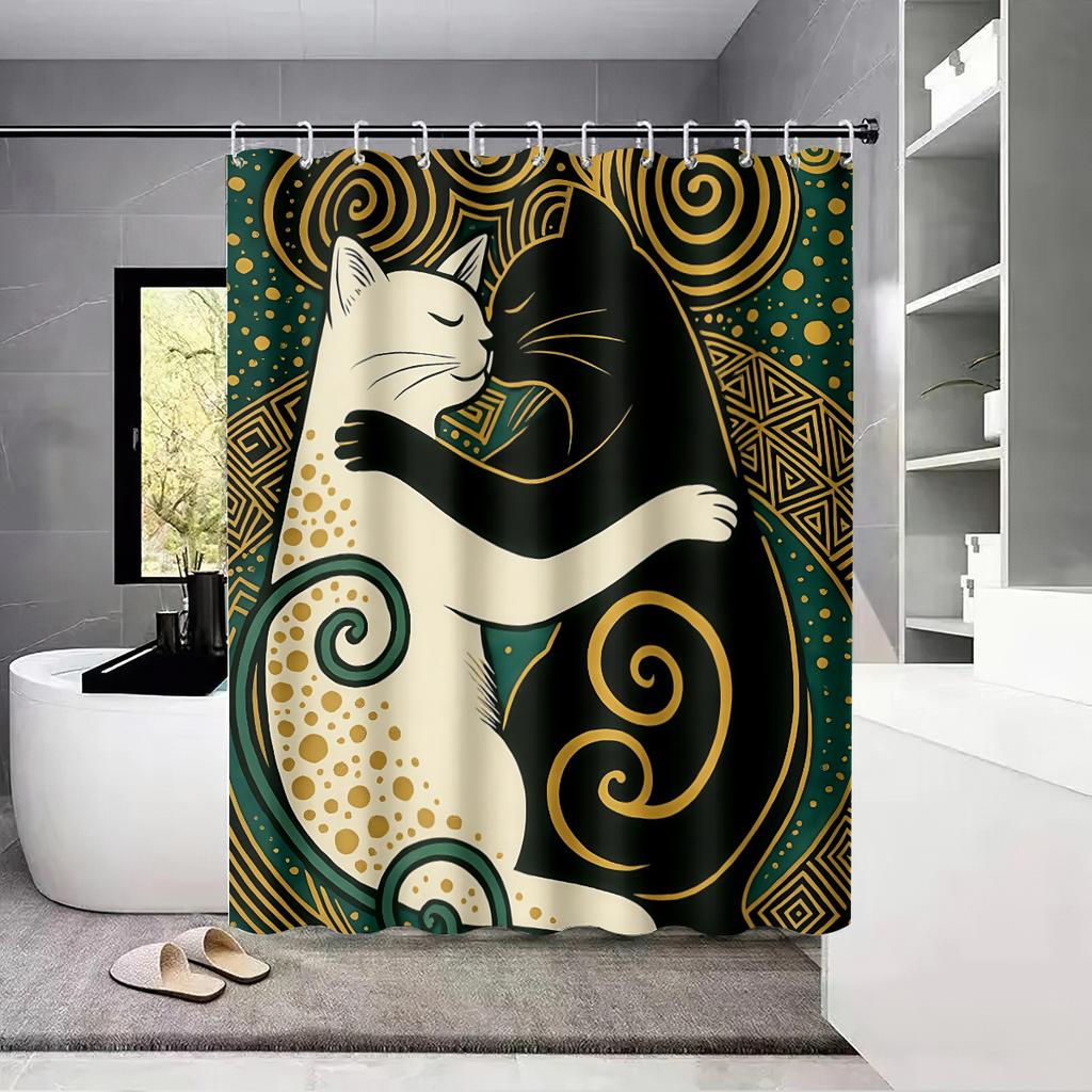 1 шт. Водонепроницаемая перфорированная шторка для душа с принтом древнегреческой кошки, перегородка для ванной, приватность, разные размеры, 12 крючков, простая установка