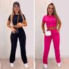 2 шт./комплект женский укороченный топ брюки комплект короткий рукав О-образный вырез облегающий топ высокая талия