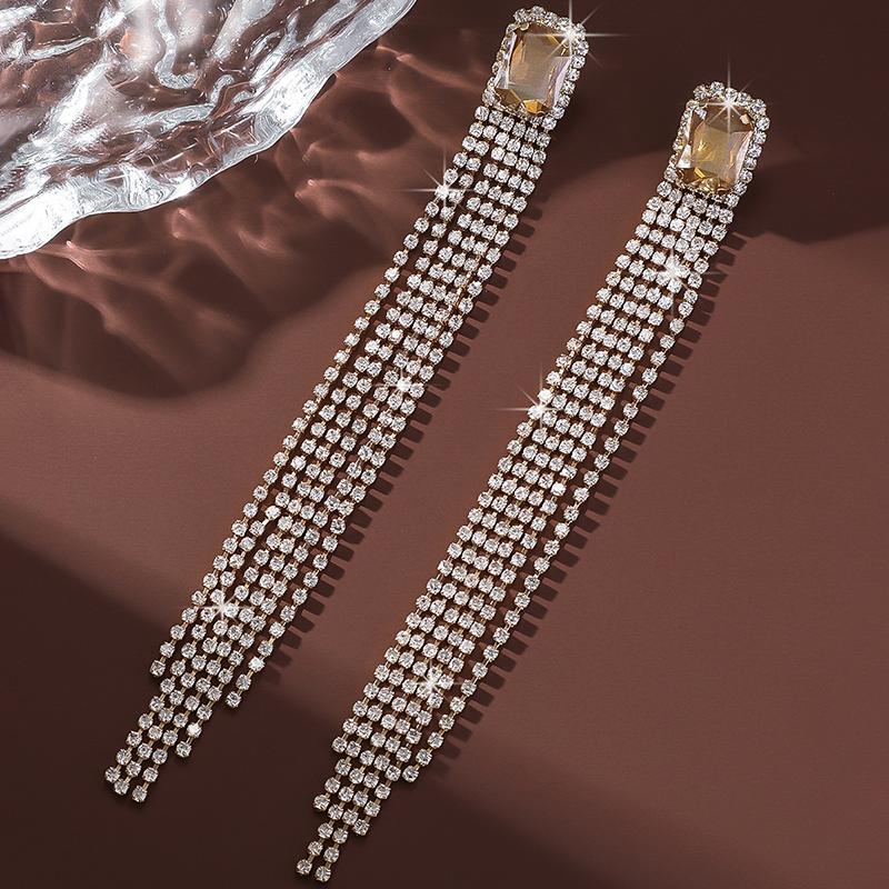 Женские легкие роскошные серьги-капельки Shines Crystal с длинной кисточкой