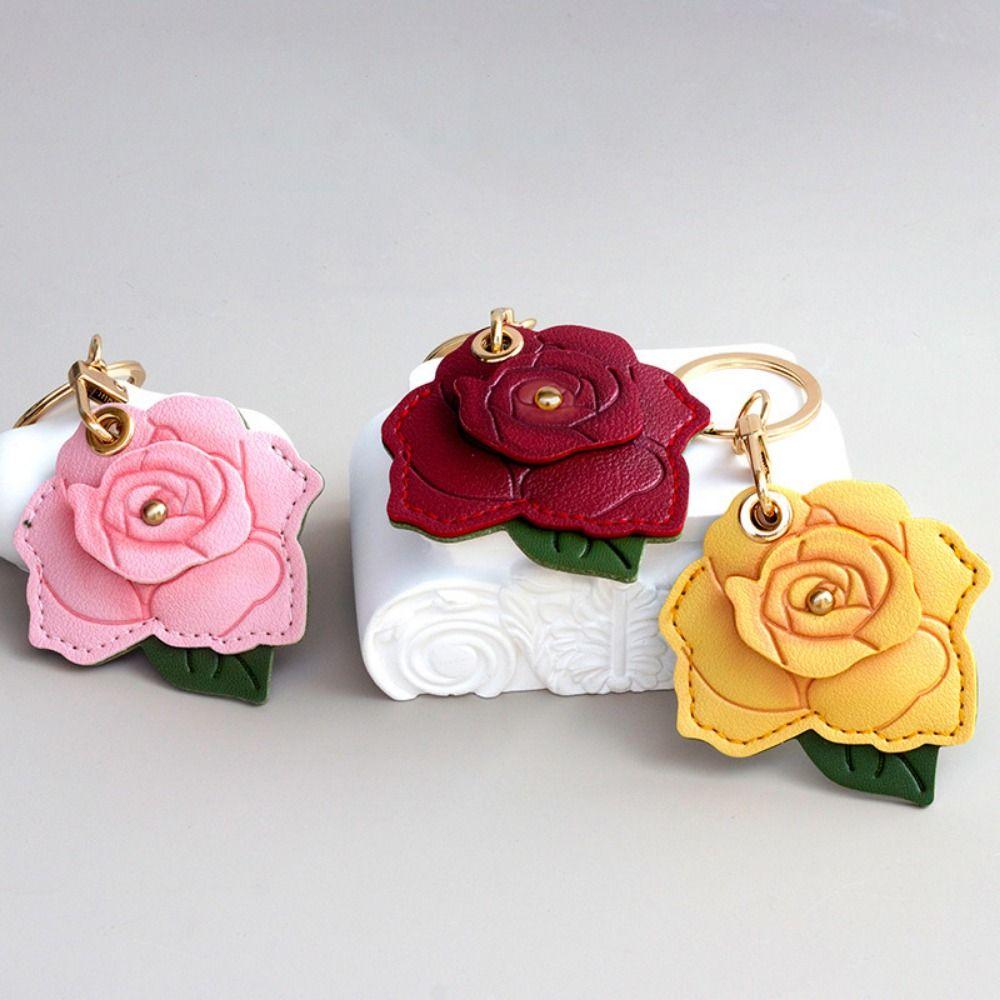 3D Rose Rose Flower Bag Keychain PU Leather Flower Backpack Pendant Bag Hanging Ornament Women