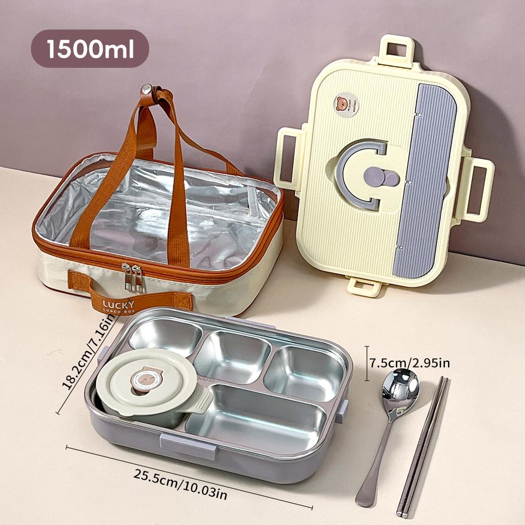WORTHBUY Large Capacity 304 Stainless Steel Divided Lunch Box For Student Safe Heatable Portable Leak-proof Lunch Container Set