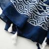 Women'S Soft Navy Blue Bohemian Tassel Scarf, Fashionable Scarf, Headscarf, Travel, Vacation, Beach Wrap, Shawl for Weekend Casual