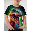 Vibrant Dinosaur Graphic Tee for Boys & Girls - Easy-Care, Stretchy & Durable for All-Season Fun | Casual Crew Neck with Contrast Collar