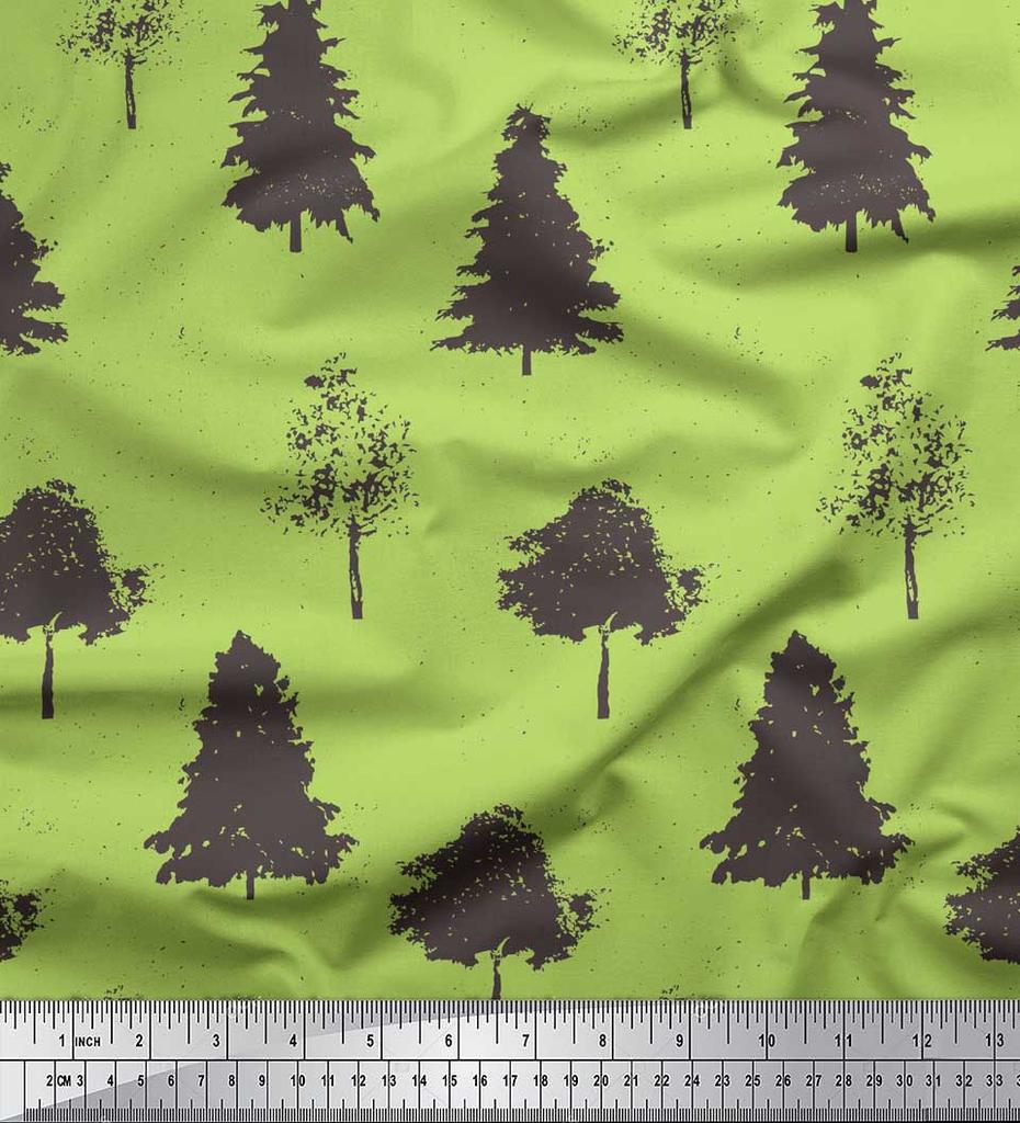 Soimoi Коричневый японский креп-сатин ткань трафарет дерево принт ткань на метр 42 дюйма