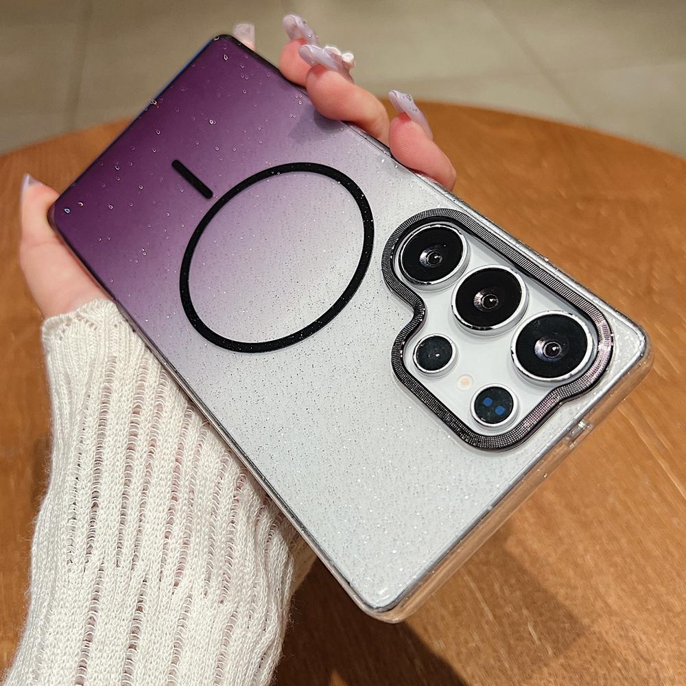 KEYSION Роскошный градиентный блестящий магнитный чехол для телефона для Samsung S22 S23 S25 Ultra S25+ Edge S24 FE Беспроводная зарядка Противоударный чехол