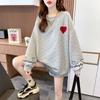 Women's Crew Neck Heart Jacquard Sweatshirt, Embroidery Letter Long Sleeve Top, Japanese Loose Pullover Sweatshirt 2026 Autumn Winter Warm Outerwear
