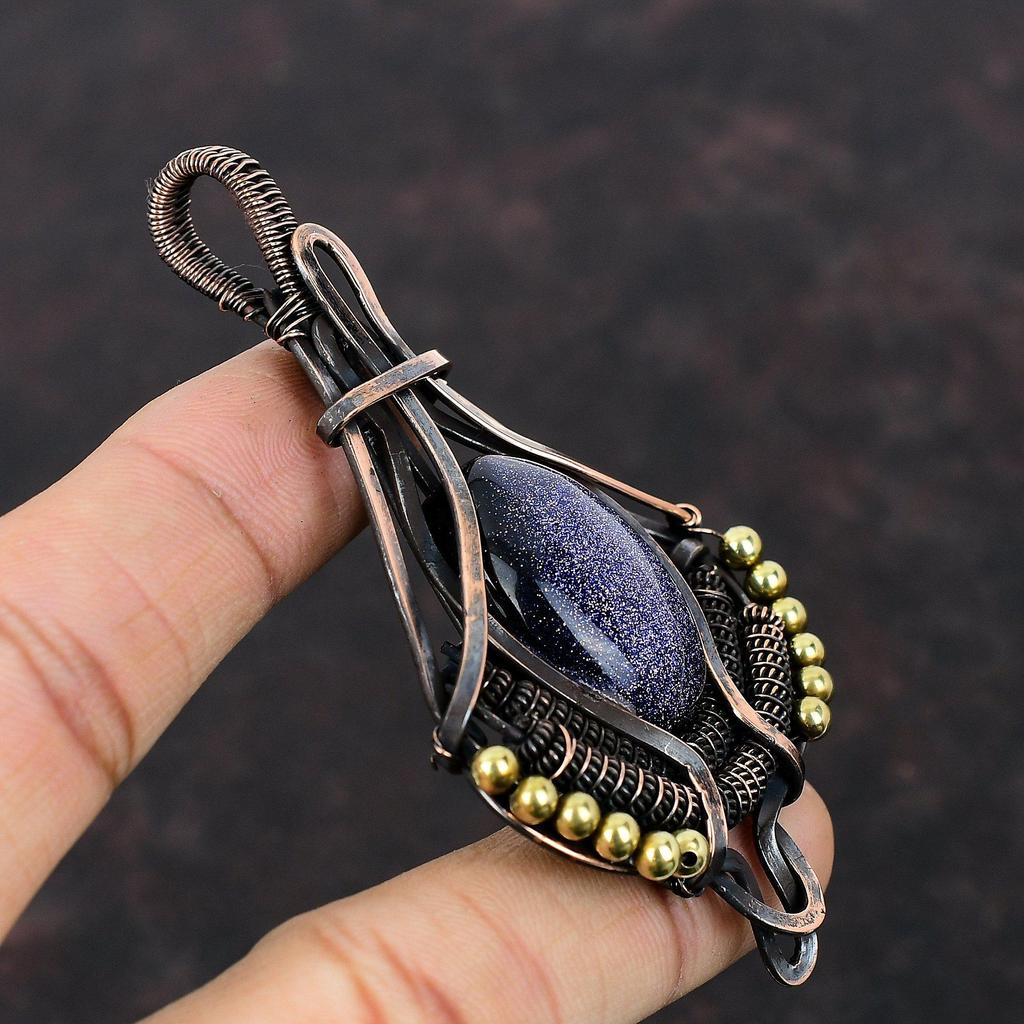 Голубой солнечный камень подвеска медная проволока обернутая ювелирные изделия подлинный драгоценный камень подвеска ручной работы антикварная ювелирные изделия медная проволока обернутая кулон подарок для матери